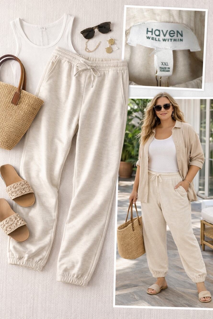 Haven Well Within Joggers Womens Pull On Pants Tencel Lyocell Beige XXL